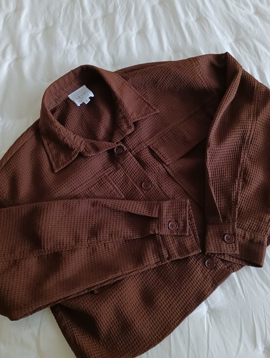 Le Lis Jackets & Blazers - Le Lis Waffle-Knit Brown Button-Up Shirt
